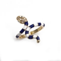 Retro Schlangenring in Gold mit blau-weißer Emaille und glitzerndem Zirkonia-Kopf - Einstellbar Offen / Blau-weißer Schlangenstil (CR0650CX) / Gold + Blau