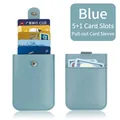 Light blue faux leather pull-out card holder with 5+1 slots and lychee texture - 5+1 Slots Pull-out / Light Blue