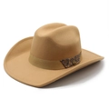 Klassischer Kamel-Filzhut im Cowboy-Stil mit Ethno-Band und Vintage-Metallschnalle - M (56-58cm) / Camel