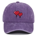 Detail of red heart balloon embroidery on purple washed cotton baseball cap texture - Adjustable / Purple
