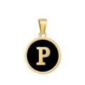 Pendentif classique en acier inoxydable 18k avec émail noir et la lettre P gravée - P-Émail Noir