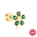 Pendiente de flor en plata S925 dorada con circonitas verdes y blancas brillantes - Flor de Pétalos Verdes