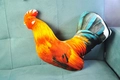 Close-up of rooster plush pillow with realistic 3D digital print on blue sofa - Rooster / 40*30cm