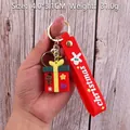 Christmas gift keychain with red PVC strap and festive 3D gift box charm accessory - Christmas Gift Box-2