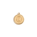 18K gold plated stainless steel round pendant featuring a textured edge and letter M - Letter M / Gold