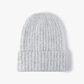 Thick light grey chunky knit beanie with wide cuff and ribbed texture for winter warmth - Light Gray
