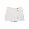 Falda pantalón asimétrica blanca para mujer con detalles metálicos dorados modernos - XS / Blanco