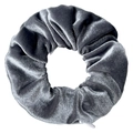 Detailed view of grey velvet tie-dye scrunchie showing fabric texture and natural pleats - Light Gray