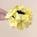 Floral hair scrunchie featuring yellow and white gradient plumeria flowers for summer styling - Yellow Hibiscus Scrunchie