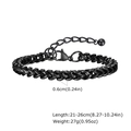 Dettaglio del bracciale a catena in acciaio inossidabile nero da 6mm con misure di taglia - Nero
