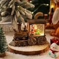 Vintage train shaped Christmas lantern featuring Santa Claus with falling snow effect - Brushed Gold Driving Train Santa Style