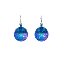 Colorful blue laser disco ball earrings with holographic reflective surface and silver hooks - Blue Disco Ball Earrings