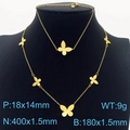 Golden butterfly jewelry set featuring a necklace and bracelet with clear rhinestone inlay - Gold Necklace Bracelet Set (KS200366-LX)