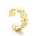 Eleganter goldener Blattring aus Titanstahl, verstellbar mit feiner Blattstruktur - Goldblatt-Muster (KR105272--KFC)