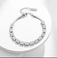 Silver minimalist titanium steel bracelet featuring LOVE engraved rectangle charms - Silver Bracelet (937LOVE Square Block Bracelet)