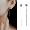 Elegant S925 sterling silver tassel drop earrings featuring sparkling white zircon accents - 925 Silver / White