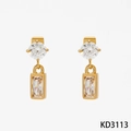 Exquisite gold stainless steel earrings with square and round zircon stone pendants - Gold Round Top Rectangular Pendant (KD3113)