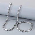 Detalle de conjunto de collar y pulsera de eslabones de acero inoxidable plateado con cierre - Pulsera 20cm (8inch) / Color Acero (Cierre de Hebilla)