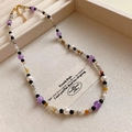 Handmade necklace with multicolor semi-precious stones and gold-plated clasp in a box - 14# Necklace-Multicolor Semi-precious Beads-Handmade (Gold Plated)