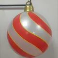 Inflatable Christmas ball ornament with red white and yellow spiral stripes - Pearly Spiral
