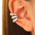 Minimalist silver multi-layer metal ear cuff with high-shine mirror finish for women - 01 White K Silver (3 Layers)