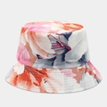 Close-up of floral print bucket hat with reinforced stitching on the brim detail - Orange Red Pink Gray Blue Multicolor Floral Style (24#色)