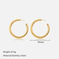 Polished 40mm golden stainless steel thick hoop earrings with 19.6g weight specs - 40MM Gold