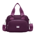 Große lila Nylon Handtasche für Damen mit verstellbarem Schultergurt und Reißverschluss - Lila
