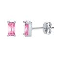 Pink rectangular zircon stud earrings with S925 sterling silver four-prong setting - Silver + Pink Zirconia