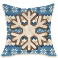 Linen Christmas pillow cover with navy blue Nordic snowflake applique and stitching - Blue Snowflake