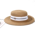 Canotier français classique en paille marron clair avec ruban blanc et détail M - Kaki