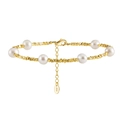 Elegante S925 zilveren armband met witte zoetwaterparels en gouden metalen kralen - 14K Goud Onregelmatige Kraal Parel Armband (GPB28-14K)