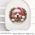 Sticker de toilette Noël avec chiot mignon, bonnet rose et décoration de guirlande festive - Chien de Noël