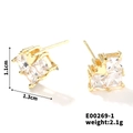 Macro di orecchini a lobo quadrati dorati con zirconi e misure indicate 1,1cm x 1,3cm - Orecchini a bottone quadrati in zircone (E00269-1)
