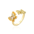 Detailansicht Schmetterlingsring 18K vergoldet mit orangefarbenem Emaille und Zirkonia - Einstellbar Offen / Gold/Orange (11932)
