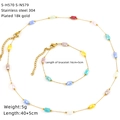 Detail of 18k gold plated necklace and bracelet set with colorful rectangle stones - Colorful Rectangular Beads Style (S-H570 S-N579)