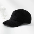 Classic black teddy fleece baseball cap for women with warm winter texture on white background - M (56-58cm) / Black