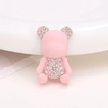 Pink cartoon bear accessory with matte finish and rhinestone inlay for DIY projects - Pink Painted Bear
