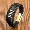 Multilayer braided black leather men's bracelet with gold and silver magnetic clasp - Style 3 (Black Leather/Gold-Silver Clasp)