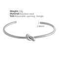 Silver-finished knot-shaped stainless steel open bangle, adjustable 2.8mm chic design - SZ45 Thin Knot / Silver Thin