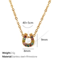 Gold horseshoe necklace with colorful rhinestones on a 40+5cm stainless steel chain - Colorful Rhinestone Horseshoe Style (XL216)