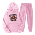 Survêtement rose en polaire avec motif cœur rugby, sweat à capuche et pantalon assorti - S (L) / Haut Et Bas / Rose 6 (Impression Cœur Football)