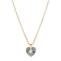 Close-up of heart-shaped zircon pendant on golden stainless steel necklace chain - Heart Style / Gray