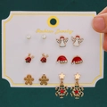 6-pair Christmas earring set with Santa hats, angels, and snowflake charms on card - 36 Gingerbread Snowflake (6 Pairs Set)