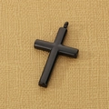 Polished black stainless steel cross pendant with high-shine mirror finish and top ring - Black (KP120073-K) / Pendant Only