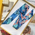 Blue and orange silk scarf with tropical toucan print in a yellow gift box - 5*90cm / Blue