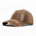 Vintage bruine gewassen denim baseballpet met distressed details en streetstyle look - Verstelbaar / Khaki