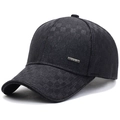 Men's winter black baseball cap with checkerboard texture and silver metal side detail - Adjustable / Dark Gray