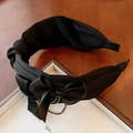 Elegant black mesh hair claw with delicate flower, feathers, and a stylish ribbon bow - 163# Black Bow Metal Chain Headband