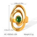 Detailansicht der Maße des goldenen Spiralrings mit grünem Zirkon-Ovalstein - Spiralförmiger Ovaler Edelstein Stil (HC-R30541-GN)